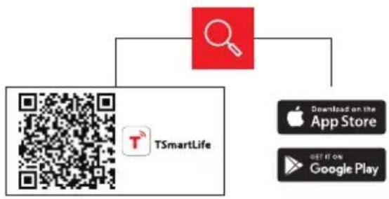 graph TD A["Search"] --> B["Download on the App Store"] A --> C["Google Play"] B --> D["TSmartLife"] C --> D
