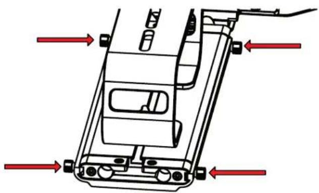 Technical diagram of a vehicle chassis frame with red directional arrows indicating movement or force (no text or labels)