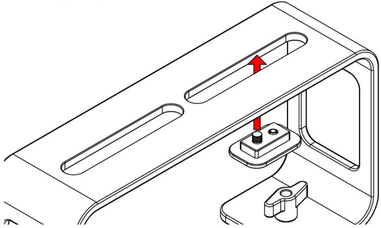 Technical line drawing of a mechanical component with a red arrow indicating direction (no text or symbols)