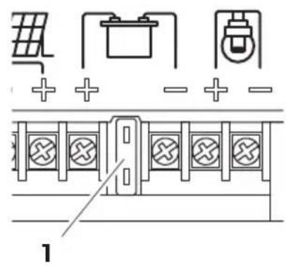 Technical diagram showing electrical component layout with labeled parts and polarity indicators