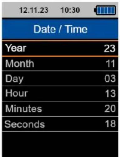 12.11.23 10:30 Date / Time Year 23 Month 11 Day 03 Hour 13 Minutes 20 Seconds 18