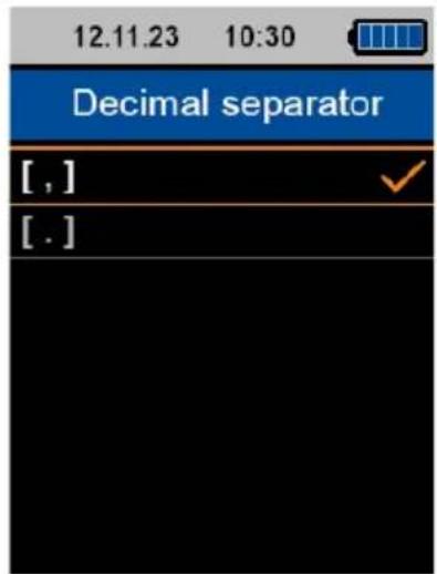 12.11.23 10:30 Decimal separator [ , ] [ . ]
