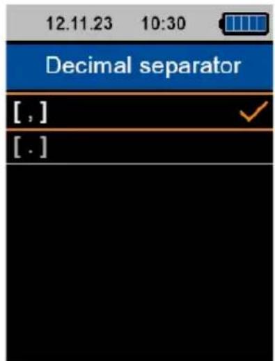 12.11.23 10:30 Decimal separator [ , ] [ . ]