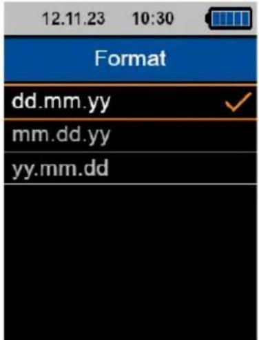 12.11.23 10:30 Format dd.mm.yy ✓ mm.dd.yy yy.mm.dd