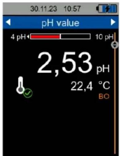 pH value 4 pH 10 pH 2,53 pH 22,4 °C BO