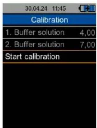 30.04.24 11:45 Calibration 1. Buffer solution 4,00 2. Buffer solution 7,00 Start calibration