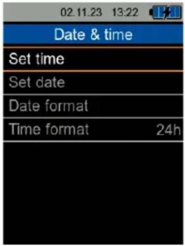 02.11.23 13:22 Date & time Set time Set date Date format Time format 24h