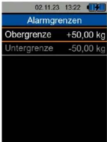 02.11.23 13:22 Alarmgrenzen Obergrenze +50,00 kg Untergrenze -50,00 kg