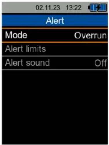 02.11.23 13:22 Alert Mode Overrun Alert limits Alert sound Off