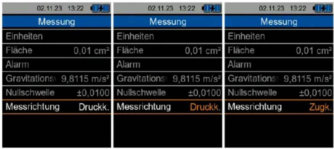 02.11.23 13:22 Messung Einheiten Fläche 0,01 cm² Alarm Gravitations 9,8115 m/s² Nullschwelle ±0,0100 Messrichtung Druckk. 02.11.23 13:22 Messung Einheiten Fläche 0,01 cm² Alarm Gravitations 9,8115 m/s² Nullschwelle ±0,0100 Messrichtung Druckk. 02.11.23 13:22 Messung Einheiten Fläche 0,01 cm² Alarm Graivitations 9,8115 m/s² Nullschwelle ±0,0100 Messrichtung Zugk.