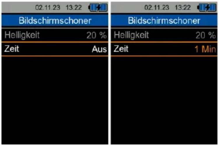 02.11.23 13:22 Bildschirmschoner Helligkeit 20 % Zeit Aus Bildschirmschoner Helligkeit 20 % Zeit 1 Min