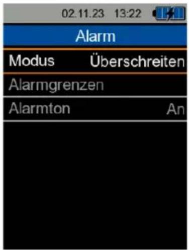 02.11.23 13:22 Alarm Modus Überschreiten Alarmgrenzen Alarmton An