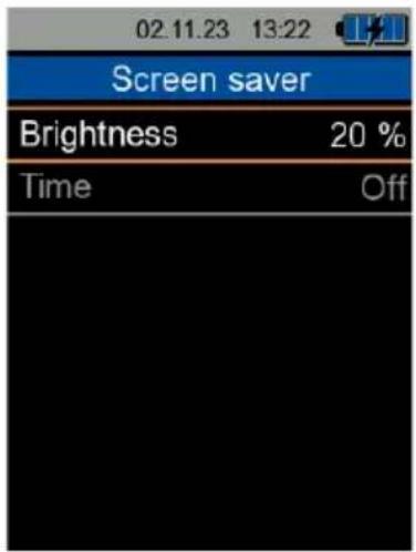 02.11.23 13:22 Screen saver Brightness 20 % Time Off