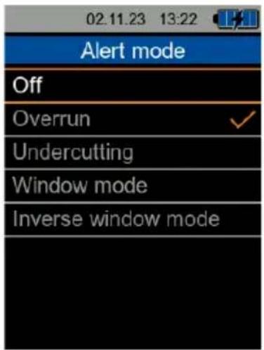 02.11.23 13:22 Alert mode Off Overrun ✓ Undercutting Window mode Inverse window mode