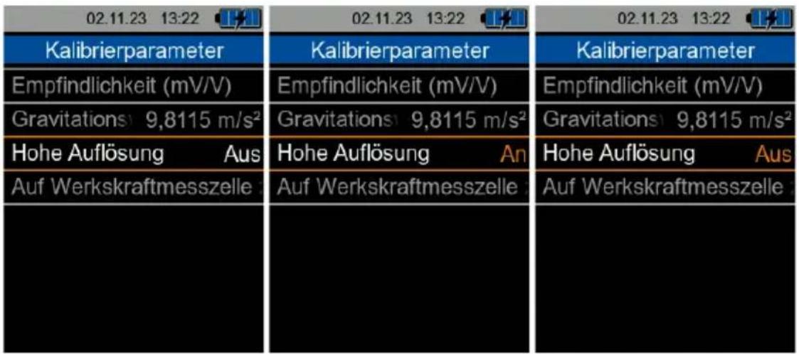02.11.23 13:22 Kalibrierparameter Empfindlichkeit (mV/V) Gravitations 9,8115 m/s² Hohe Auflösung Aus Auf Werkskraftmesszelle 02.11.23 13:22 Kalibrierparameter Empfindlichkeit (mV/V) Gravitations 9,8115 m/s² Hohe Auflösung An Auf Werkskraftmesszelle 02.11.23 13:22 Kalibrierparameter Empfindlichkeit (mV/V) Gravitations 9,8115 m/s² Hohe Auflösung Aus Auf Werkskraftmesszelle