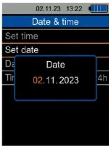 02.11.23 13:22 Date & time Set time Set date Date 02.11.2023 Time