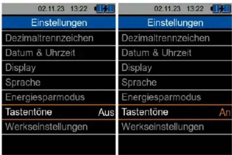 02.11.23 13:22 Einstellungen Dezimaltrennzeichen Datum & Uhrzeit Display Sprache Energiesparmodus Tastentöne Aus Werkseinstellungen 02.11.23 13:22 Einstellungen Dezimaltrennzeichen Datum & Uhrzeit Display Sprache Energiesparmodus Tastentöne An Werkseinstellungen