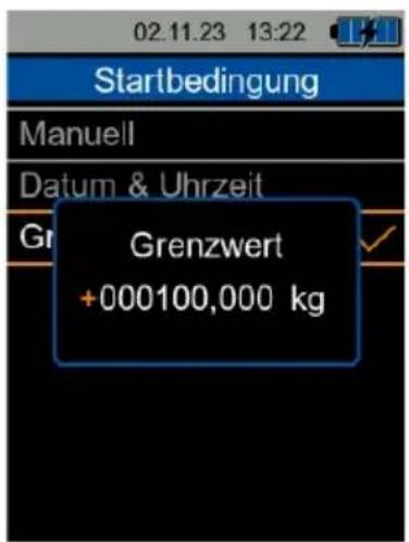 02.11.23 13:22 Startbedingung Manuell Datum & Uhrzeit Grenzwert +000100,000 kg