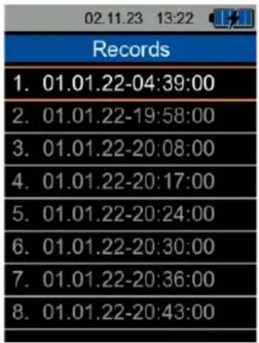02.11.23 13:22 Records 1. 01.01.22-04:39:00 2. 01.01.22-19:58:00 3. 01.01.22-20:08:00 4. 01.01.22-20:17:00 5. 01.01.22-20:24:00 6. 01.01.22-20:30:00 7. 01.01.22-20:36:00 8. 01.01.22-20:43:00