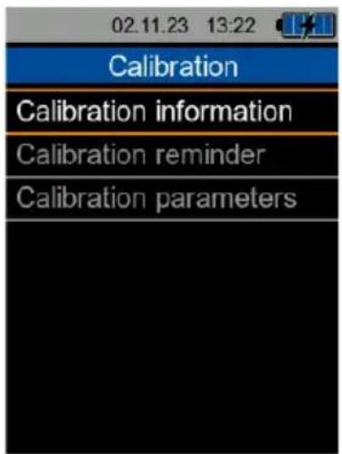 02.11.23 13:22 Calibration Calibration information Calibration reminder Calibration parameters