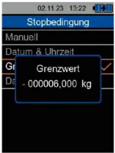 02.11.23 13:22 Stopbedingung Manuell Datum & Uhrzeit Grenzwert - 000006,000 kg
