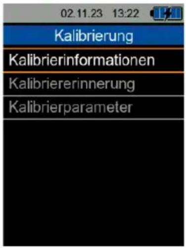 02.11.23 13:22 Kalibrierung Kalibrierinformationen Kalibriererinnerung Kalibrierparameter