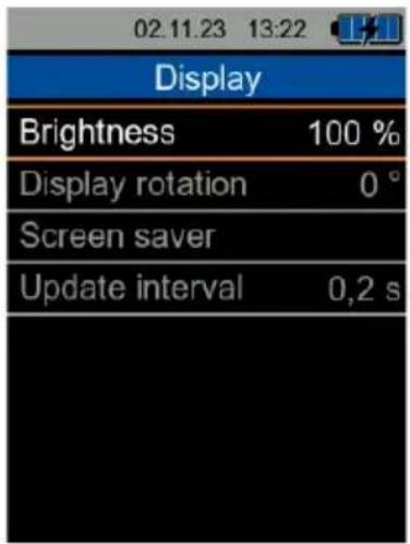 02.11.23 13:22 Display Brightness 100 % Display rotation 0 ° Screen saver Update interval 0,2 s