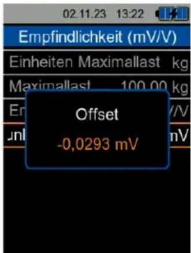 02.11.23 13:22 Empfindlichkeit (mV/V) Einheiten Maximallast kg Maximallast 100,00 kg En Jnl Offset -0,0293 mV