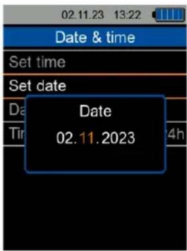 02.11.23 13:22 Date & time Set time Set date Date 02.11.2023 Time