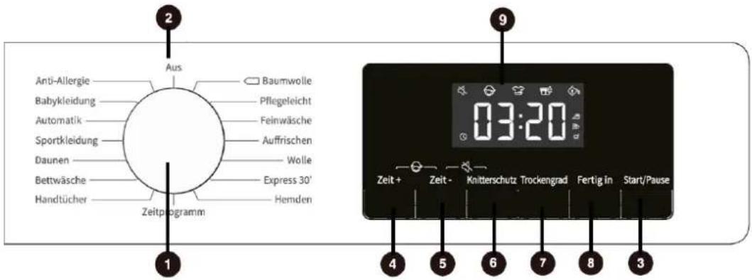 2 Anti-Allergie Babykleidung Automatik Sportkleidung Daunen Bettwäsche Handtücher Aus Baumwolle Pflegeleicht Feinwäsche Auffrischen Wolle Express 30' Hemden Zeitprogramm 1 9 03:20 Zeit+ Zeit- Knitterschutz Trockengrad Fertig in Start/Pause 4 5 6 7 8 3