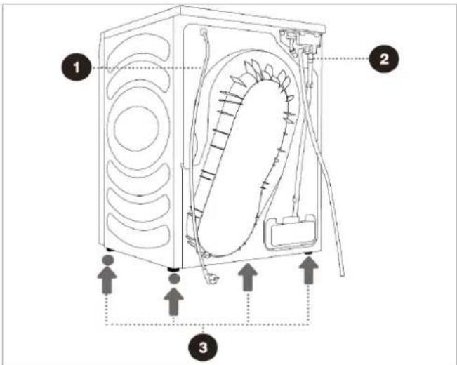 Technical diagram of a refrigerator internal structure with numbered components and directional arrows indicating assembly or movement.