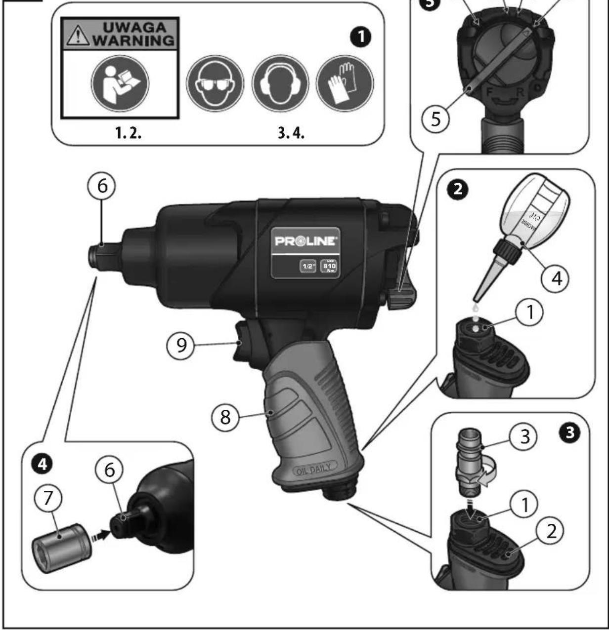 UWAGA WARNING 1.2. 3.4. PROLINE 1/2" 810 Nm 6 9 8 4 7 6 3 1 2 5 2 4 1 3