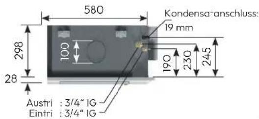 580 Kondensatanschluss: 19 mm 100 298 28 190 230 245 Austritt: 3/4" IG Eintritt: 3/4" IG