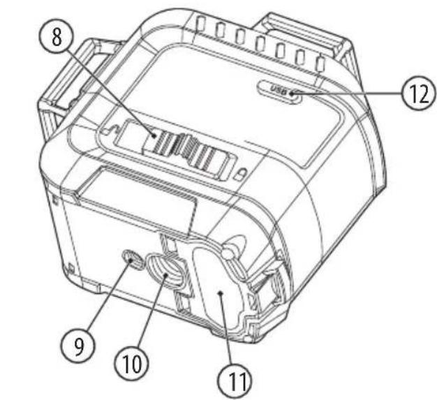 Technical diagram of a printer internal structure with numbered parts labeled 8, 9, 10, 11, and 12.