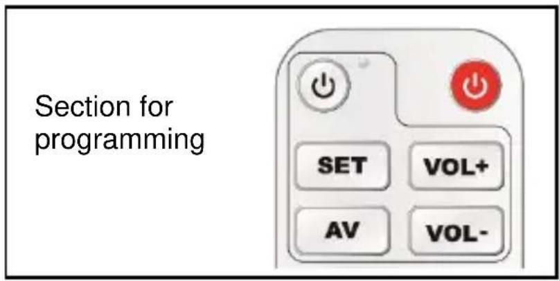 Section for programming SET VOL+ AV VOL-