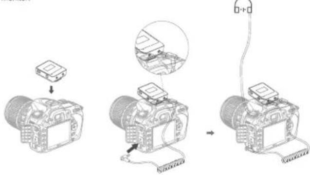 Diagram illustrating camera assembly steps with labeled components and connection details