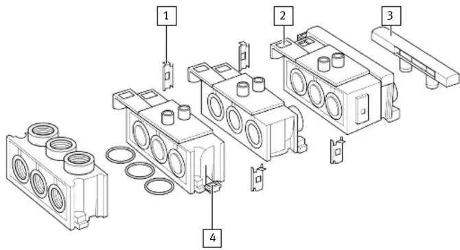 Technical diagram of mechanical assembly with numbered components and labeled parts