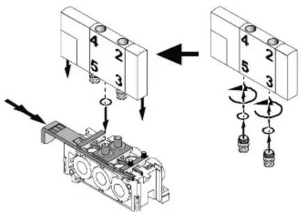 Technical diagram showing mechanical assembly with numbered components and directional arrows indicating motion or transformation.