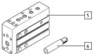 Technical diagram of a mechanical component with labeled parts 5 and 6
