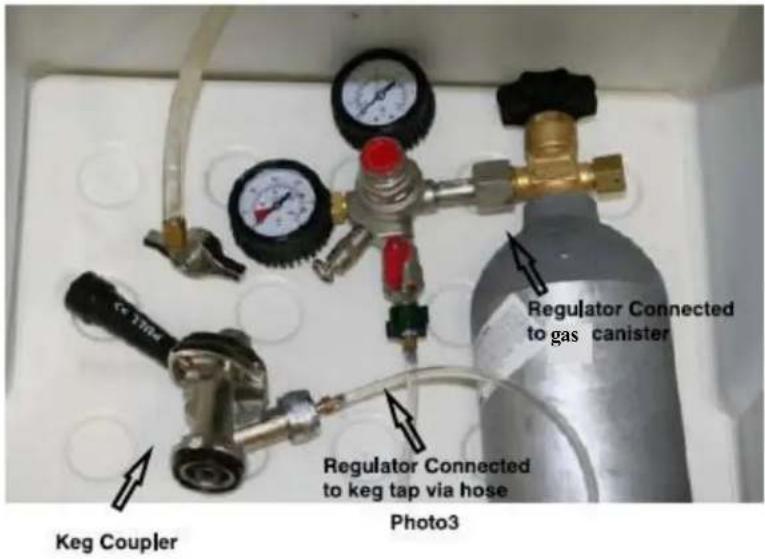 Regulator Connected to gas canister Regulator Connected to keg tap via hose Photo3 Keg Coupler