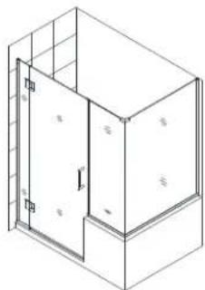 Isometric line drawing of a two-story building with a door and windows (no text or symbols)