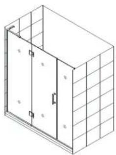 Isometric line drawing of a cabinet or enclosure with windows and doors, no text or symbols present