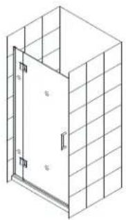 Isometric line drawing of a door opening inside a wall-mounted cabinet (no text or symbols)