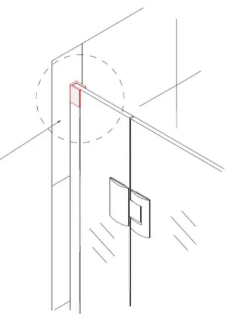 Pure architectural line drawing of a vertical structure with a circular detail and diagonal lines, no text or symbols present.