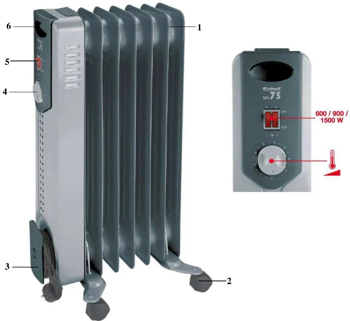 1 2 3 4 5 6 Einkelt MR 7S ON OFF 600 / 900 / 1500 W