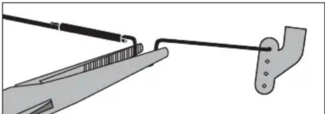 Diagram of a cable being inserted into a clamp or clip (no text or symbols present)