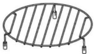 Simple line drawing of an oval-shaped metal grate with three handles (no text or symbols)