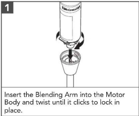 Insert the Blending Arm into the Motor Body and twist until it clicks to lock in place.