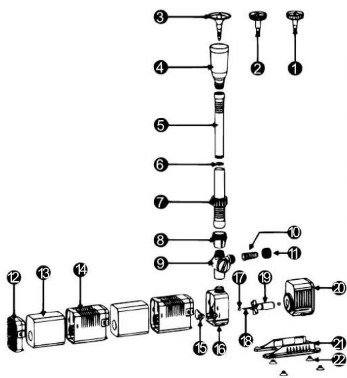 Exploded view diagram of a mechanical assembly with numbered parts for identification