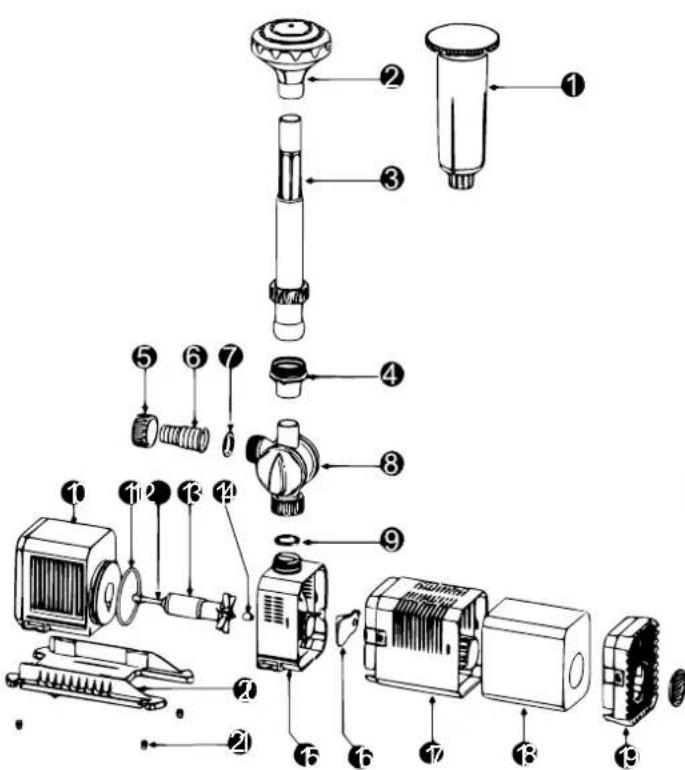 Exploded view diagram of a mechanical assembly with numbered parts for identification